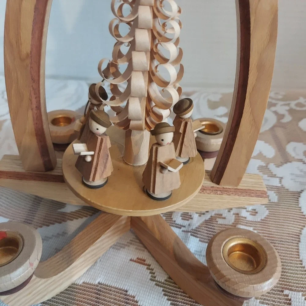 German Christmas Pyramid Carousel Wooden 4 Candle Rotating Carolers 10x7 Inch